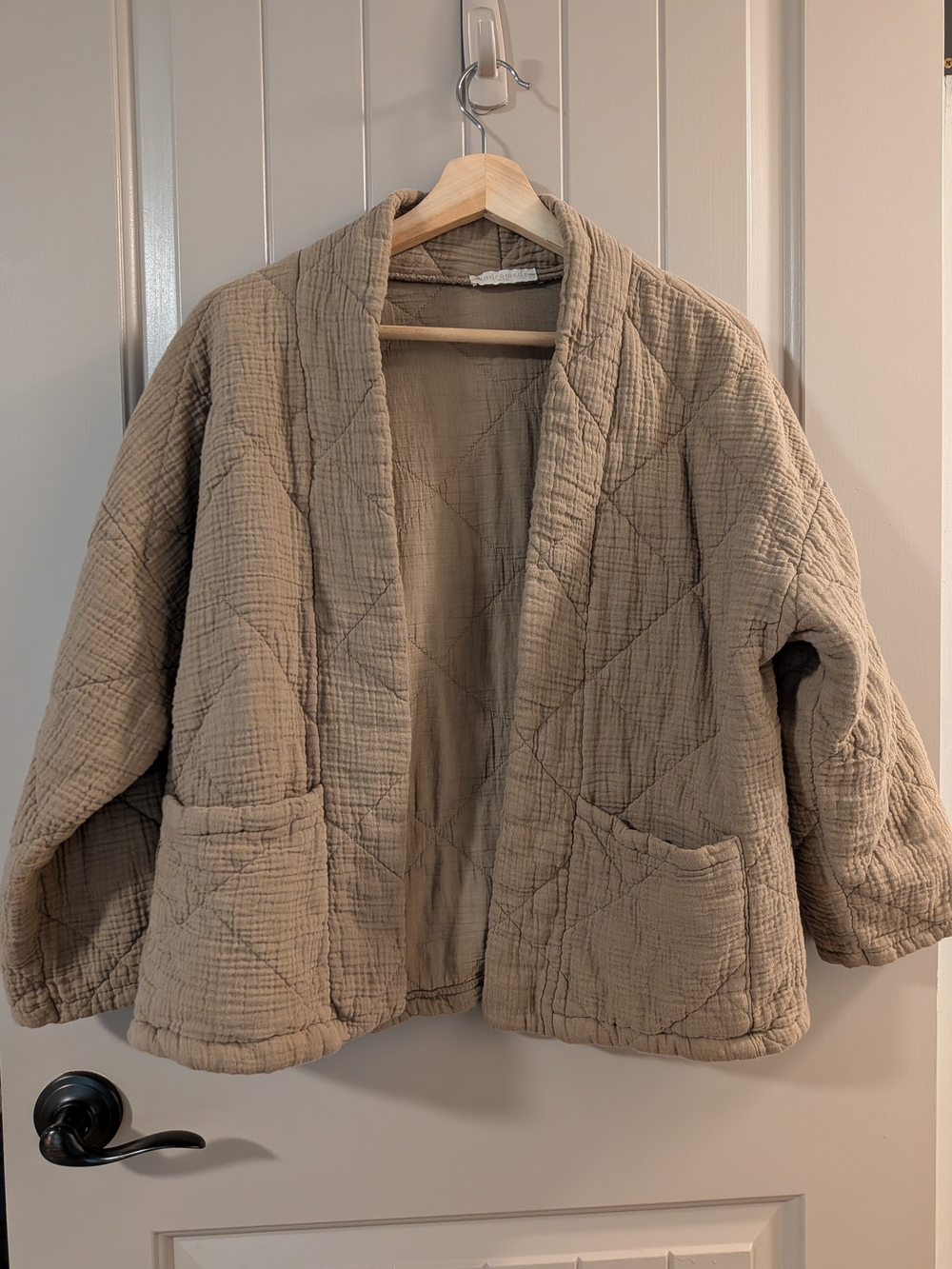 Quilted Open-Front Jacket in Taupe